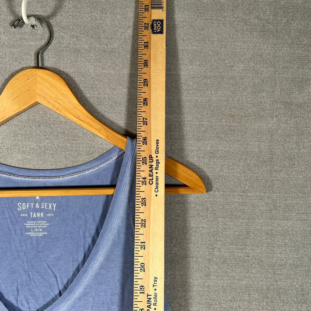 American Eagle Soft & Sexy V-Neck Tank Top Women Large Blue Viscose Blend - Picture 5 of 8